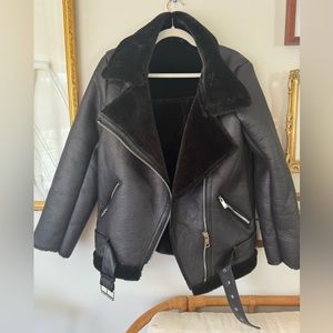 Oversized Faux Leather and Fur Jacket NWOT
